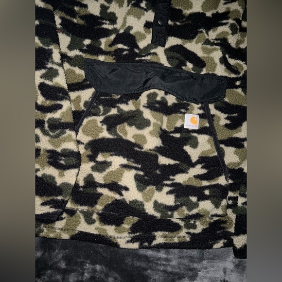 Carhartt Relaxed Fit Fleece Pullover in Black Blind Duck Camo Size XL - Picture 5 of 9